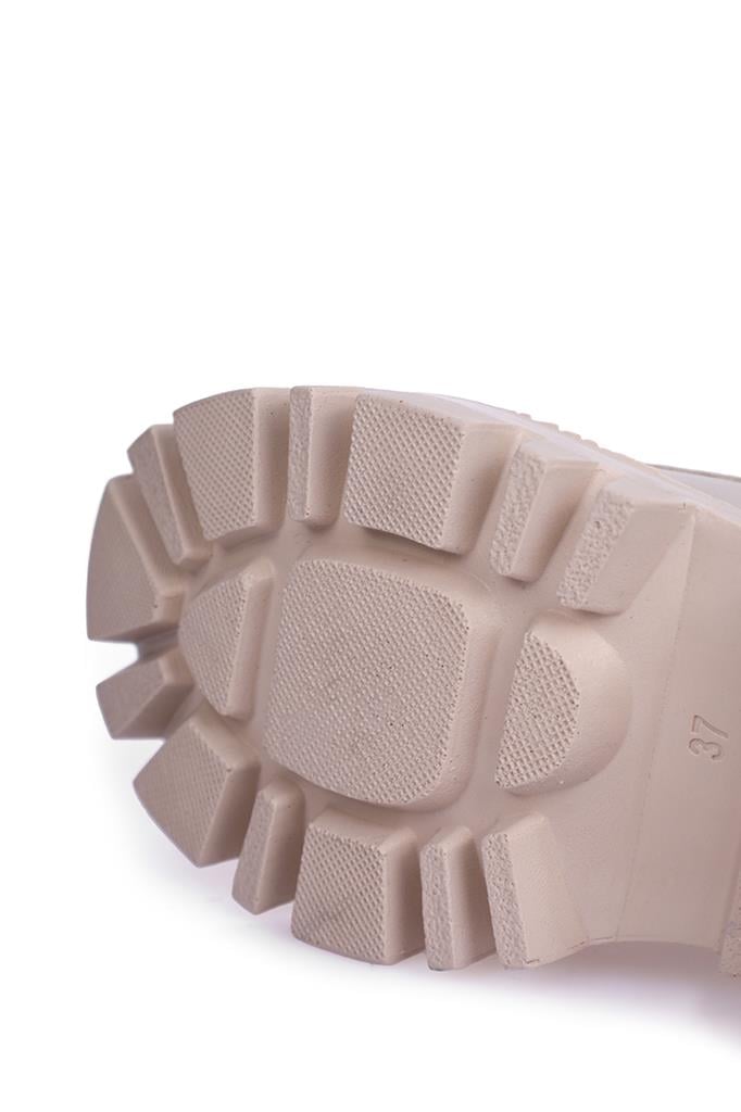 Fermuarlı Bağcıklı Bej Kalın Taban Kadın Bot