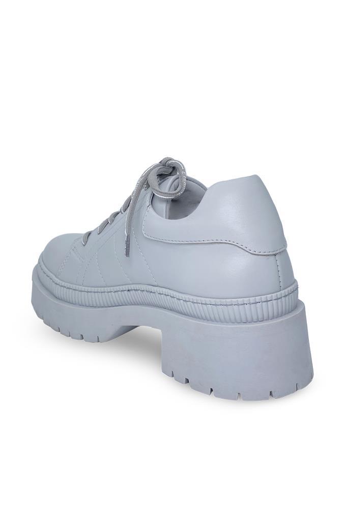 Gri Gerçek Hakiki Deri Kadın Loafer Ayakkabı