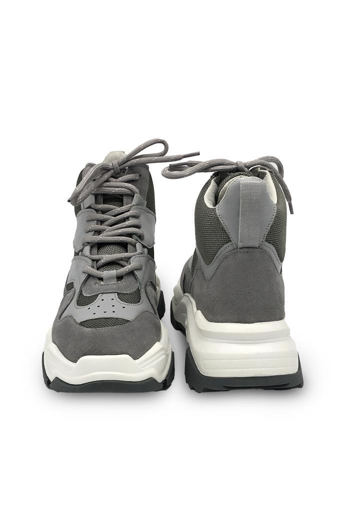 Hakiki Deri Gri Chunky Wave Kadın Sneakers 