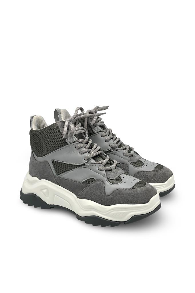 Hakiki Deri Gri Chunky Wave Kadın Sneakers 