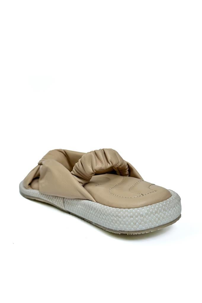 Krem Kadın Deri Terlik