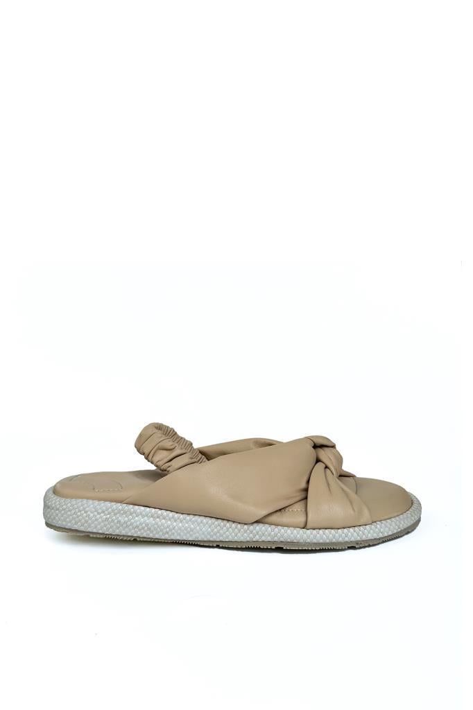 Krem Kadın Deri Terlik