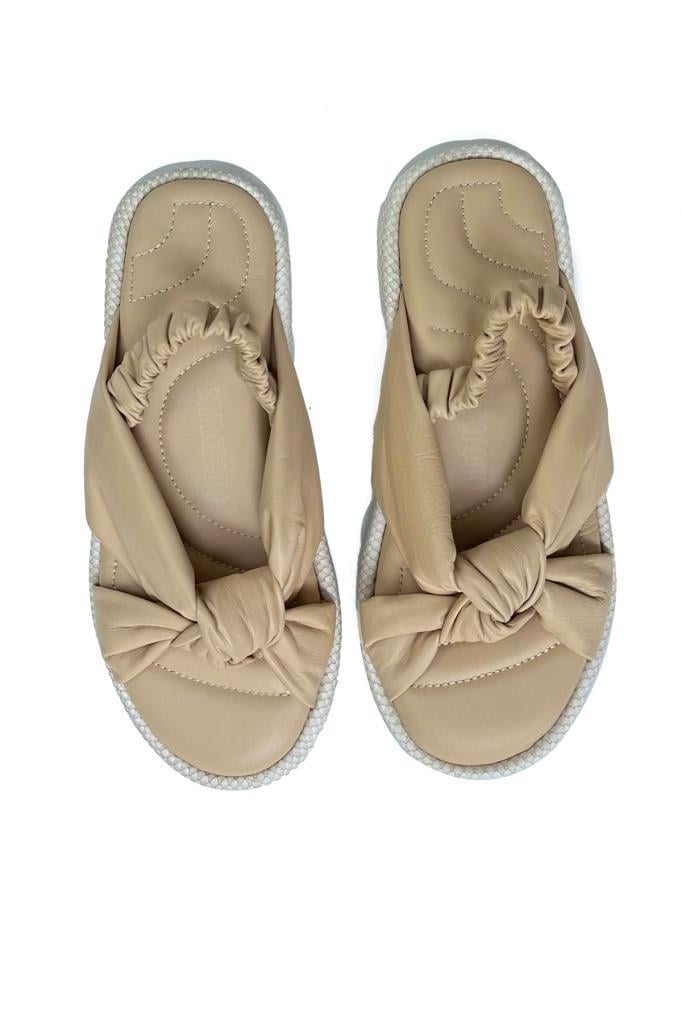 Krem Kadın Deri Terlik