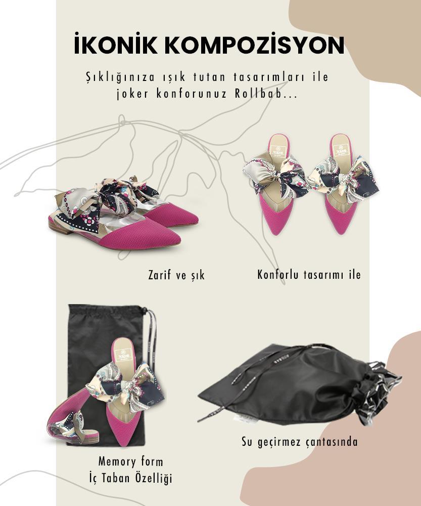 Rollbab Bow Fuşya Fiyonklu Kadın Terlik