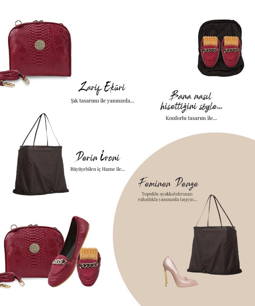 Rollbab Cherry Elegance Kadın Katlanabilir Babet Ayakkabı Çanta Set