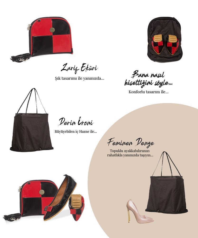 Rollbab Crimson Gingham Kadın Babet Ayakkabı Çanta Set