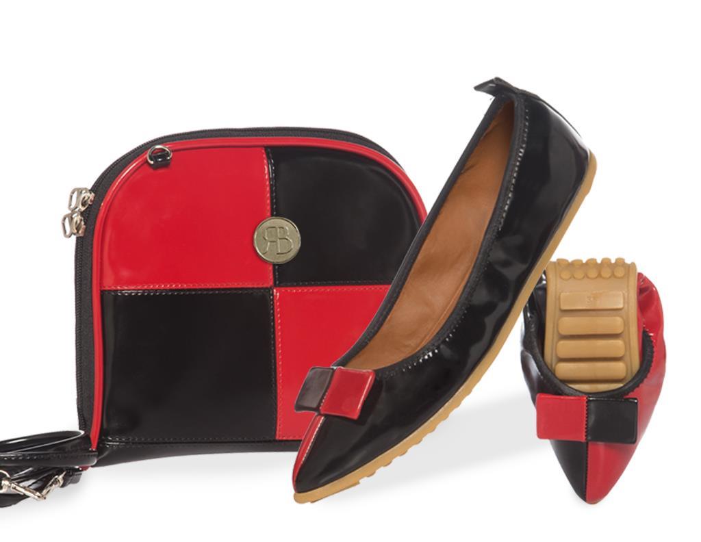 Rollbab Crimson Gingham Kadın Babet Ayakkabı Çanta Set