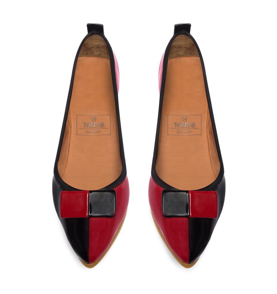 Rollbab Crimson Gingham Kadın Babet Ayakkabı Çanta Set