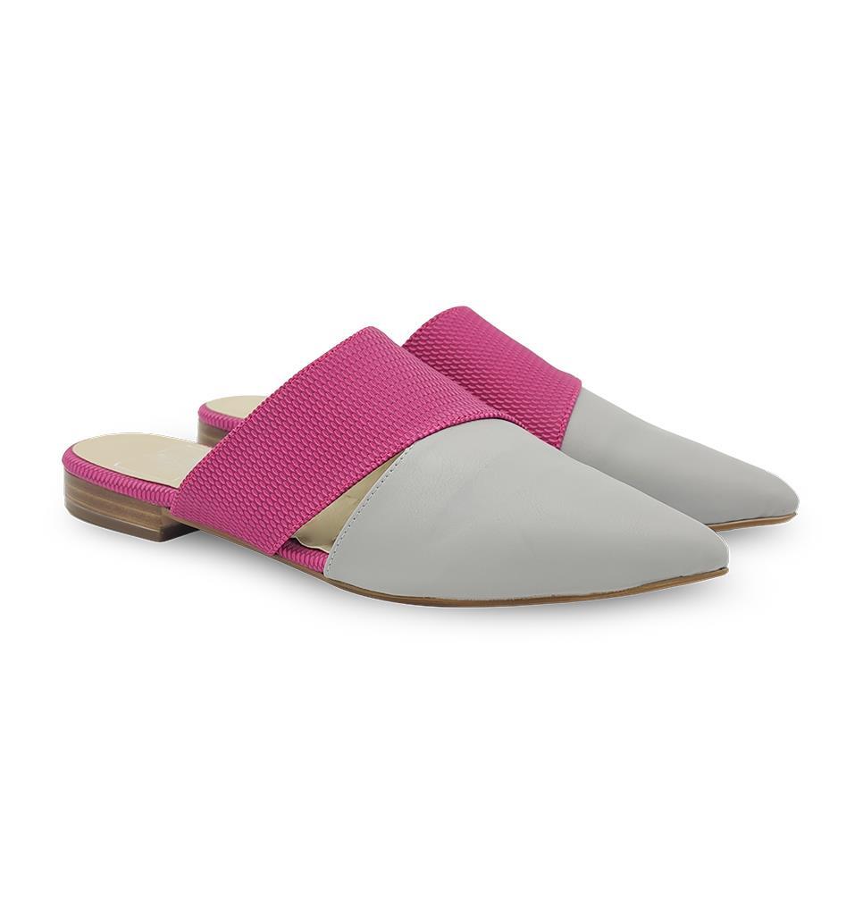 Rollbab Cross Gri Fuşya Çapraz Kadın Terlik