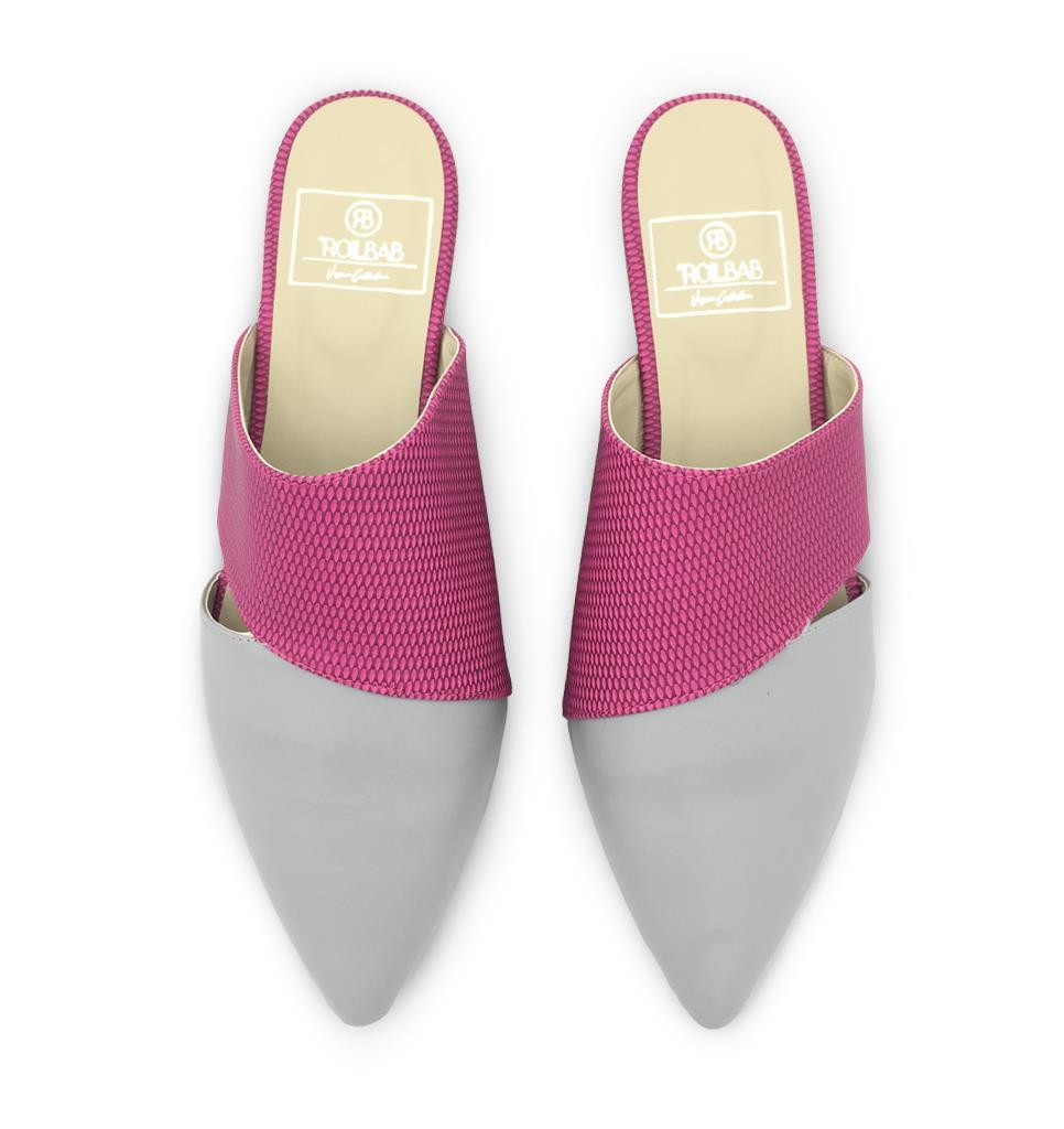 Rollbab Cross Gri Fuşya Çapraz Kadın Terlik
