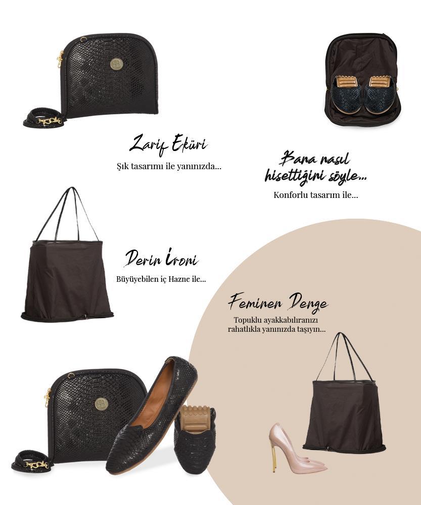 Rollbab Darky Belle Kadın Babet Ayakkabı Çanta Set