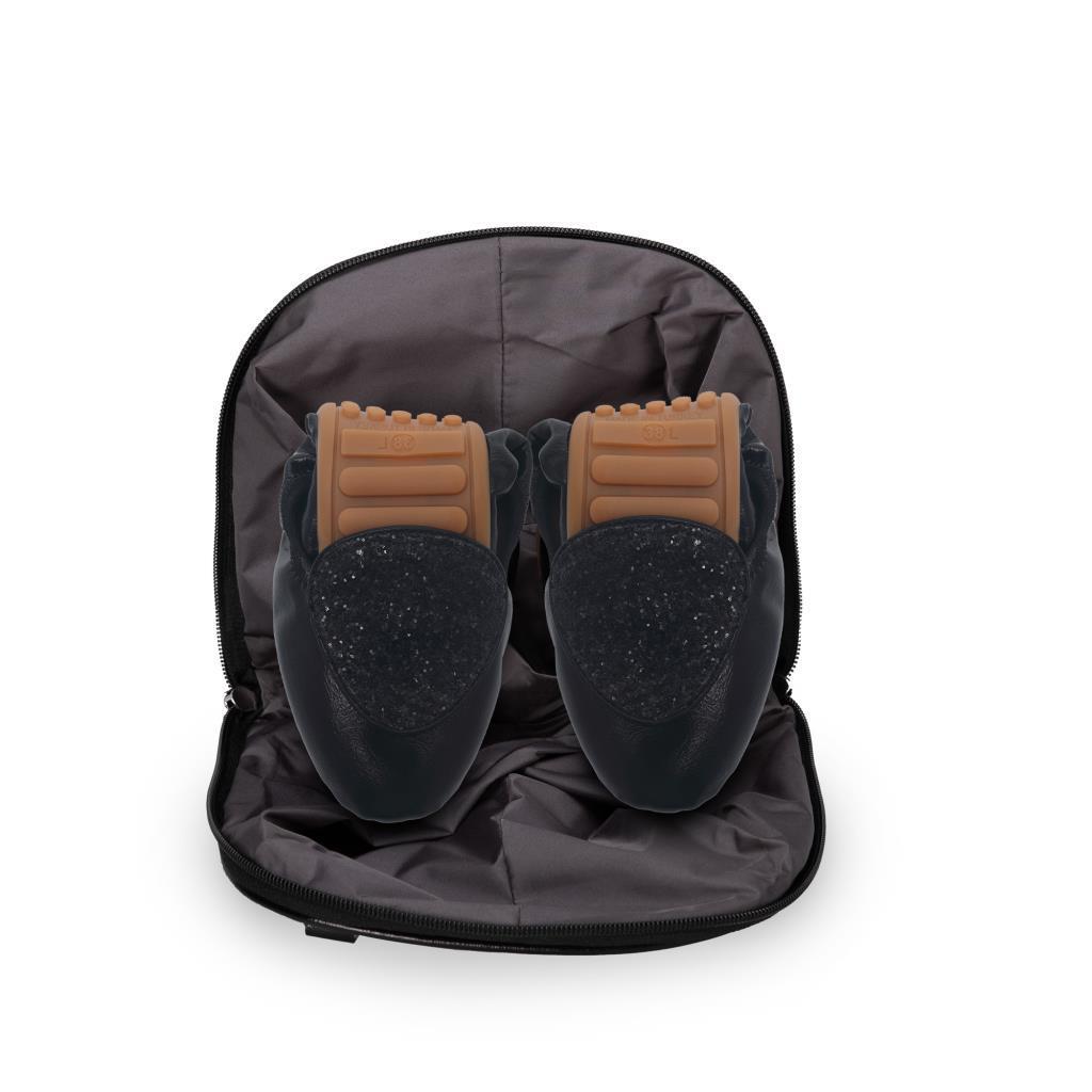 Rollbab Elegance Siyah Kristal Kadın Katlanabilir Babet Ayakkabı Çanta Set