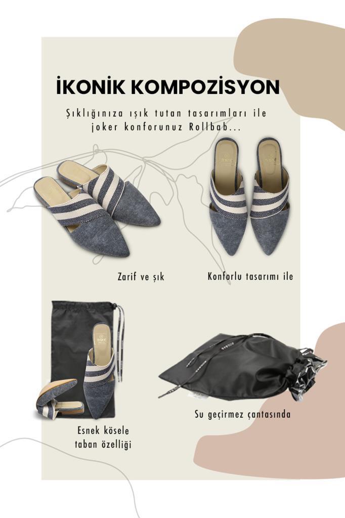 Rollbab Jean Blue Striped Cross Bourgeoisie Terlik