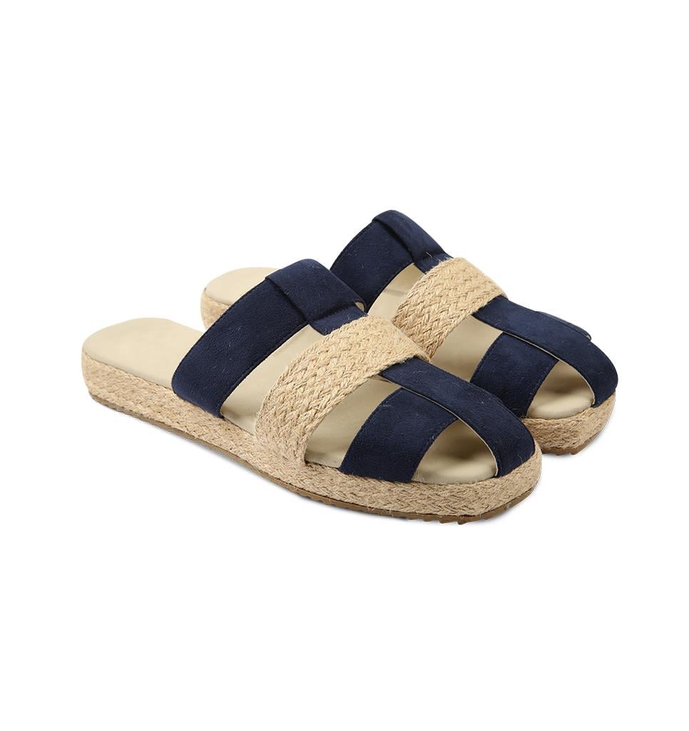 Rollbab Navy Sued Bohemian Streaked Terlik