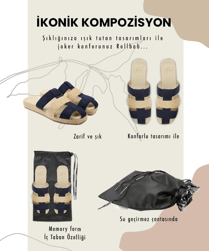 Rollbab Navy Sued Bohemian Streaked Terlik