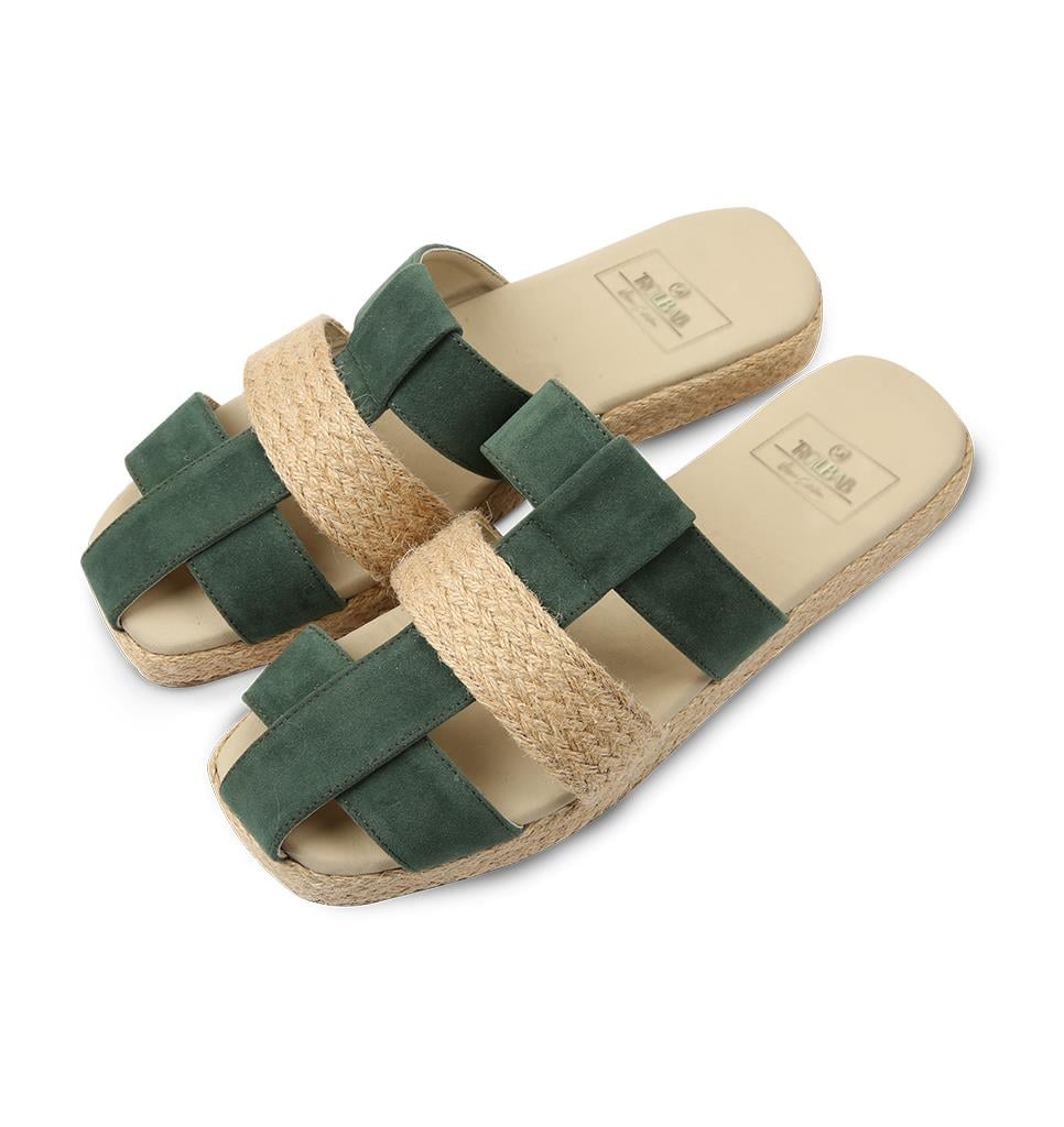 Rollbab Olive Sued Bohemian Streaked Terlik