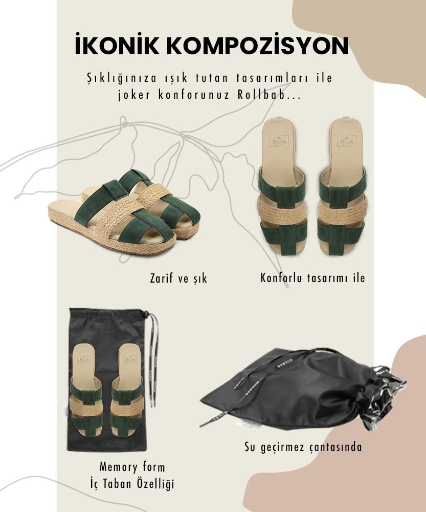 Rollbab Olive Sued Bohemian Streaked Terlik