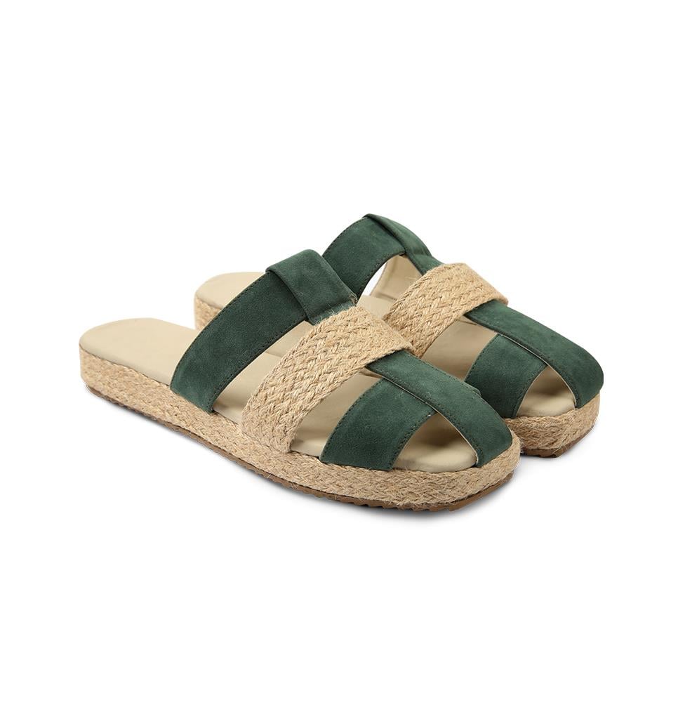 Rollbab Olive Sued Bohemian Streaked Terlik