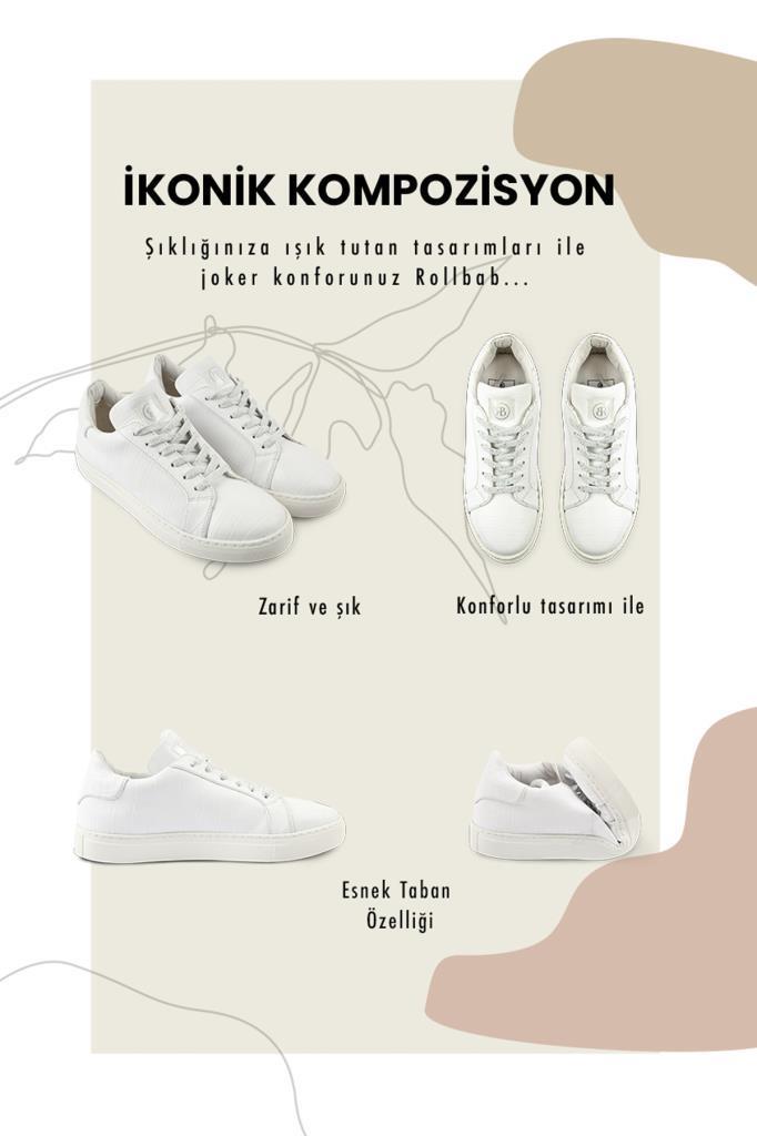 Rollbab White Croco Croco Naturel Effected Sneaker