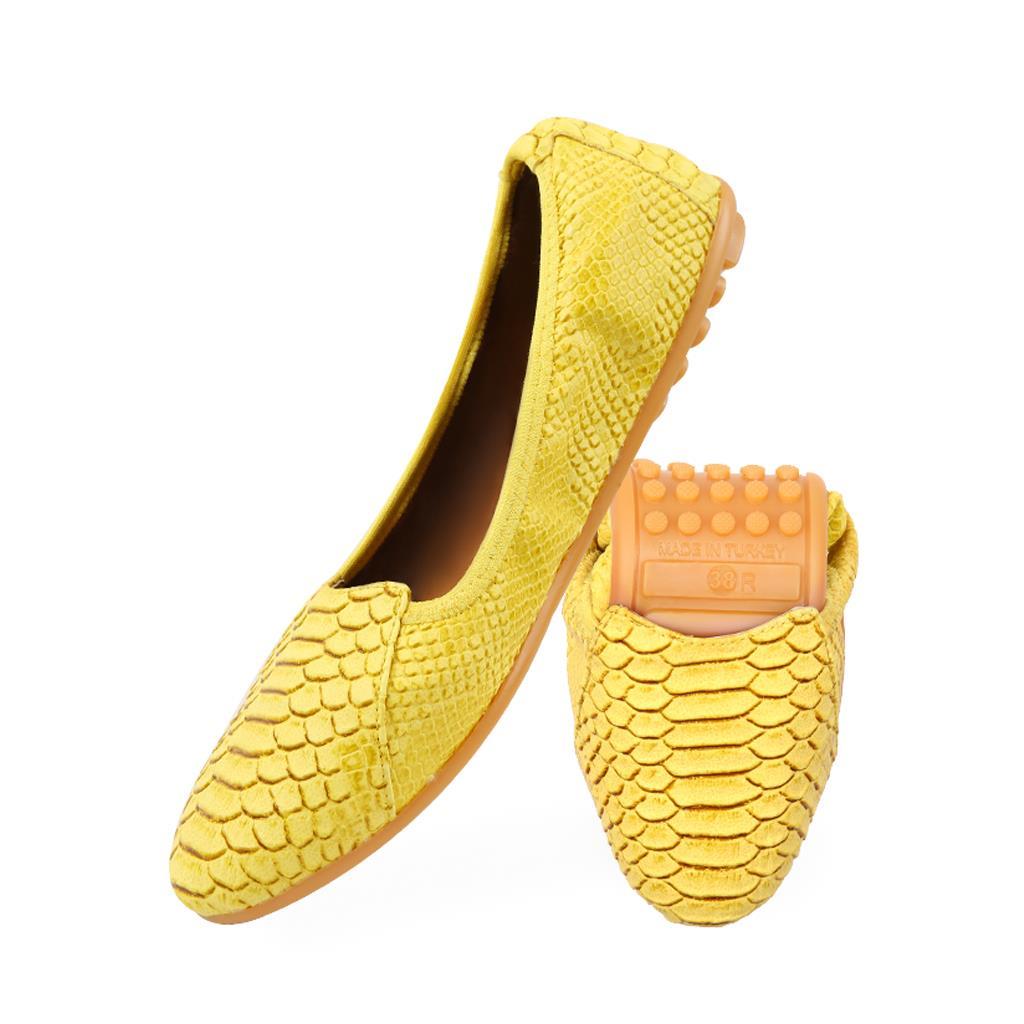 Rollbab Yellow Belle Dragon Snake Kadın Katlanabilir Babet ayakkabı