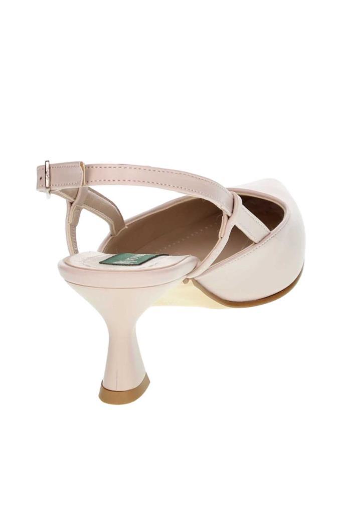 Sivri Burun Arkası Bantlı Günlük Rahat Kadın Topuklu Bej Ayakkabı, Stiletto