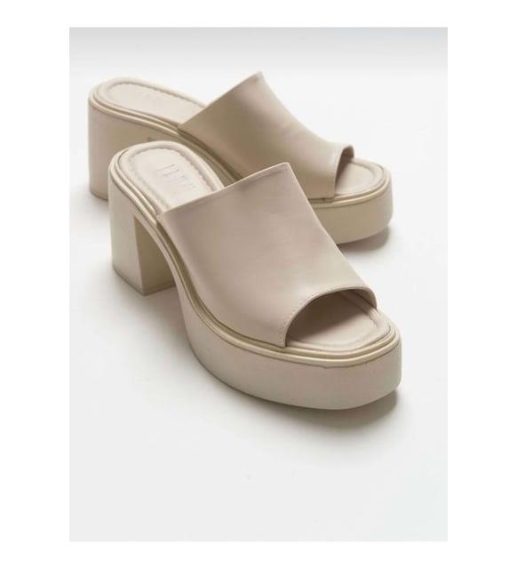 Yüksek Topuklu Rahat Bej Kadın Terlik