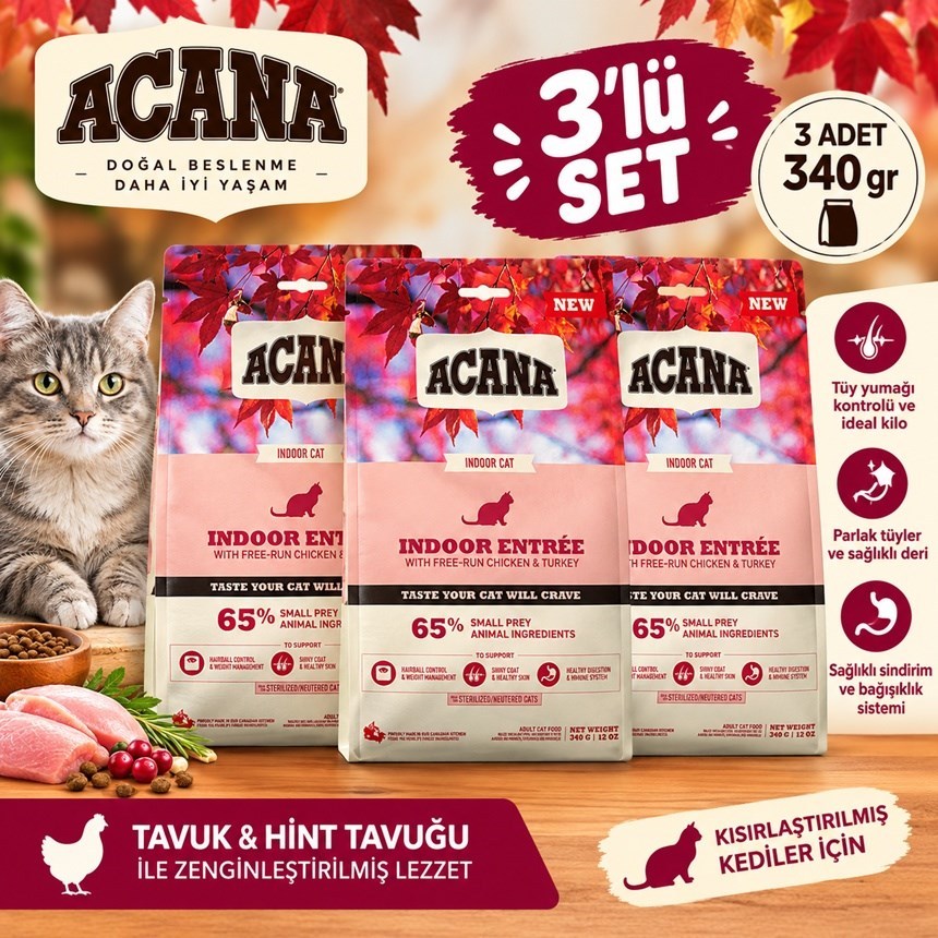Acana Indoor Entree Sterilised Kedi Maması 340gr 3lü SET