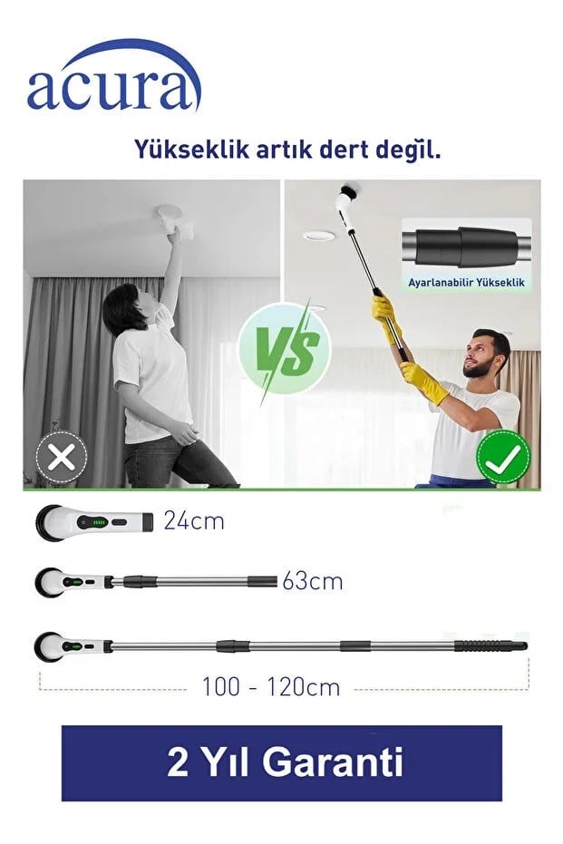 Acura AC-100 SpinScrubber 9 Başlıklı Şarjlı Temizlik Fırçası