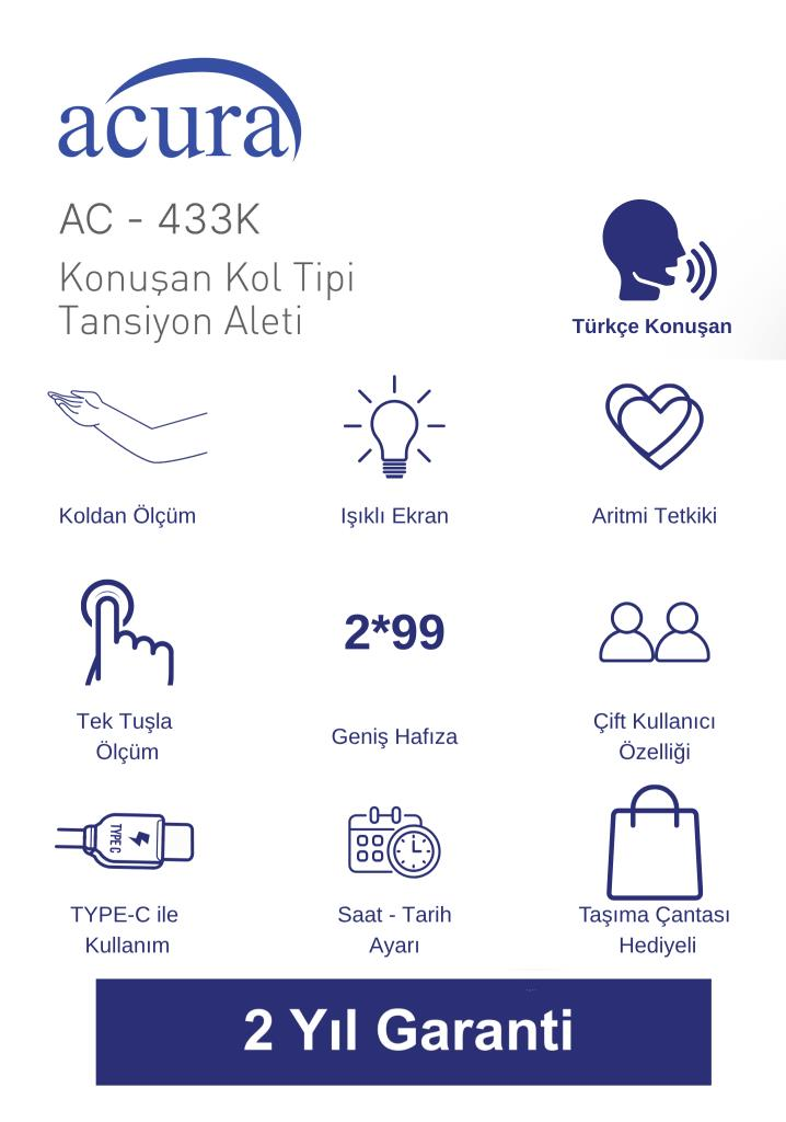 Acura Ac-433 K Geniş Ekranlı Türkçe Konuşan Tansiyon Aleti