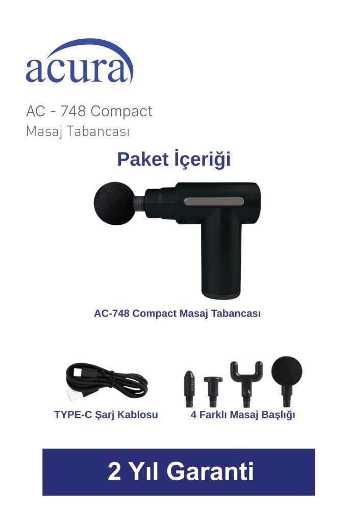 Acura AC-748 Compact 6 Kademeli 4 Başlıklı Masaj Tabancası