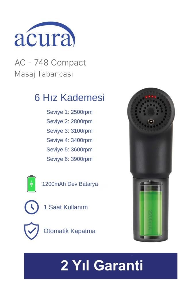 Acura AC-748 Compact 6 Kademeli 4 Başlıklı Masaj Tabancası