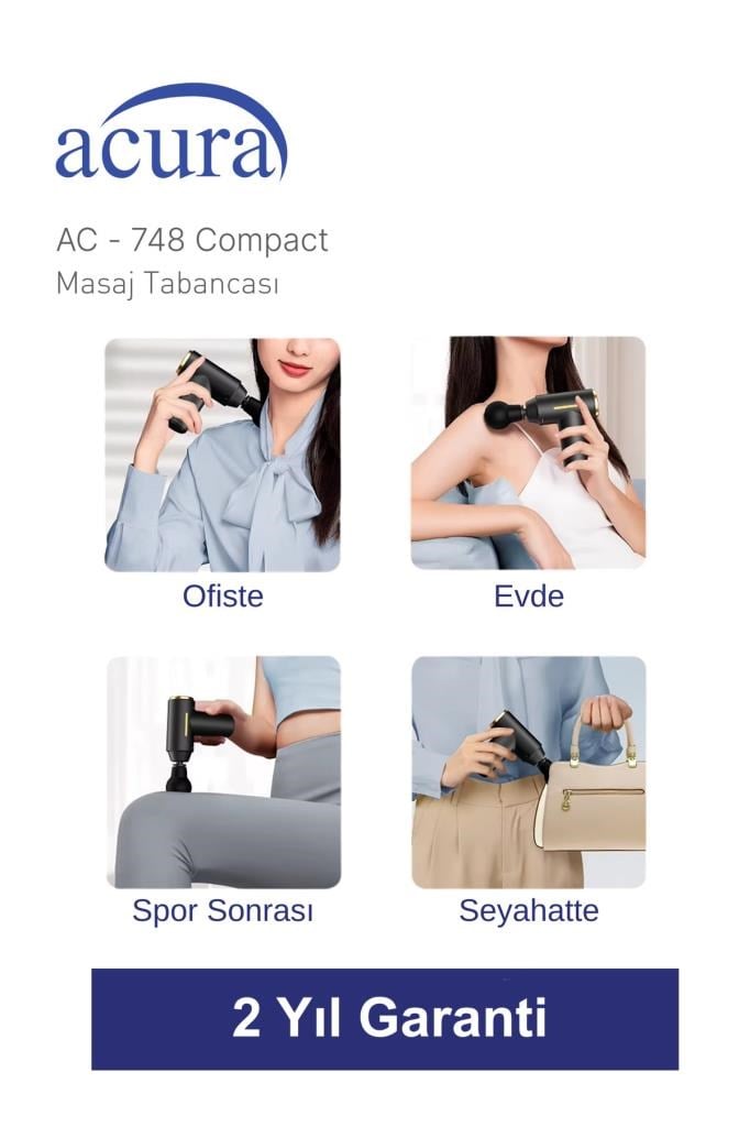 Acura AC-748 Compact 6 Kademeli 4 Başlıklı Masaj Tabancası