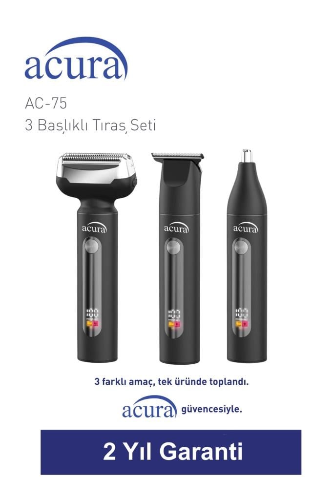 Acura AC-75 3 Başlıklı Metal Gövdeli Tıraş Seti