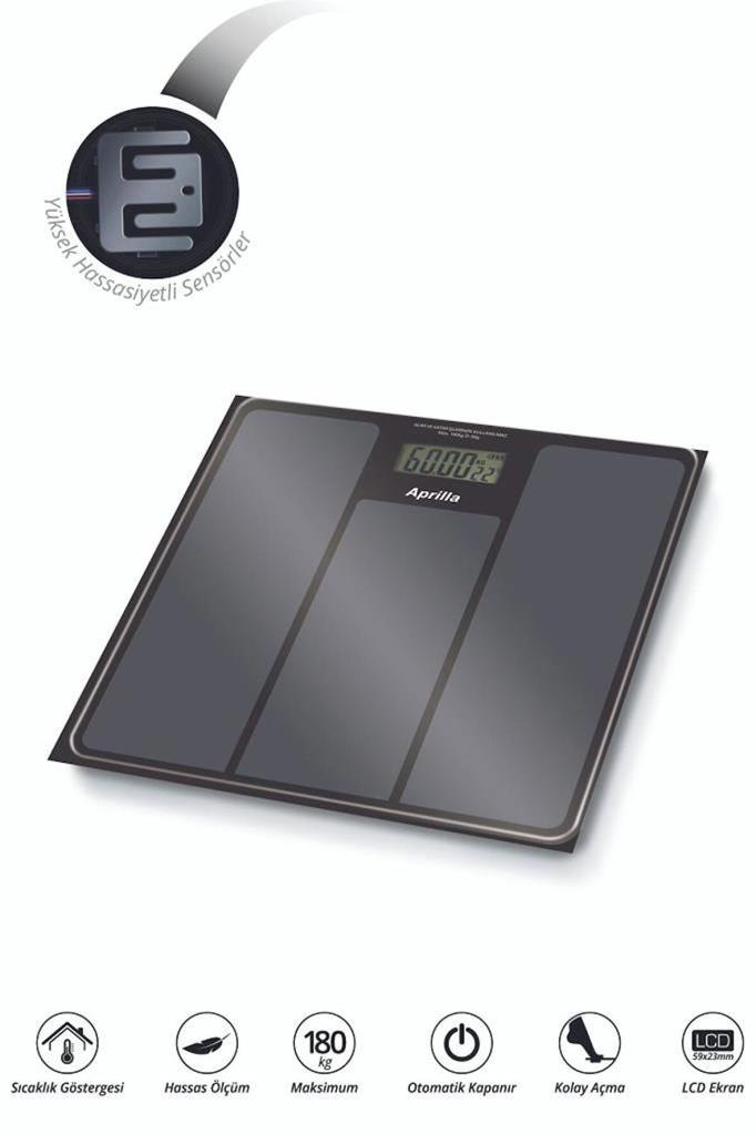 Aprilla Abs-1033 Yüksek Hassasiyetli Dijital Siyah Banyo Baskülü