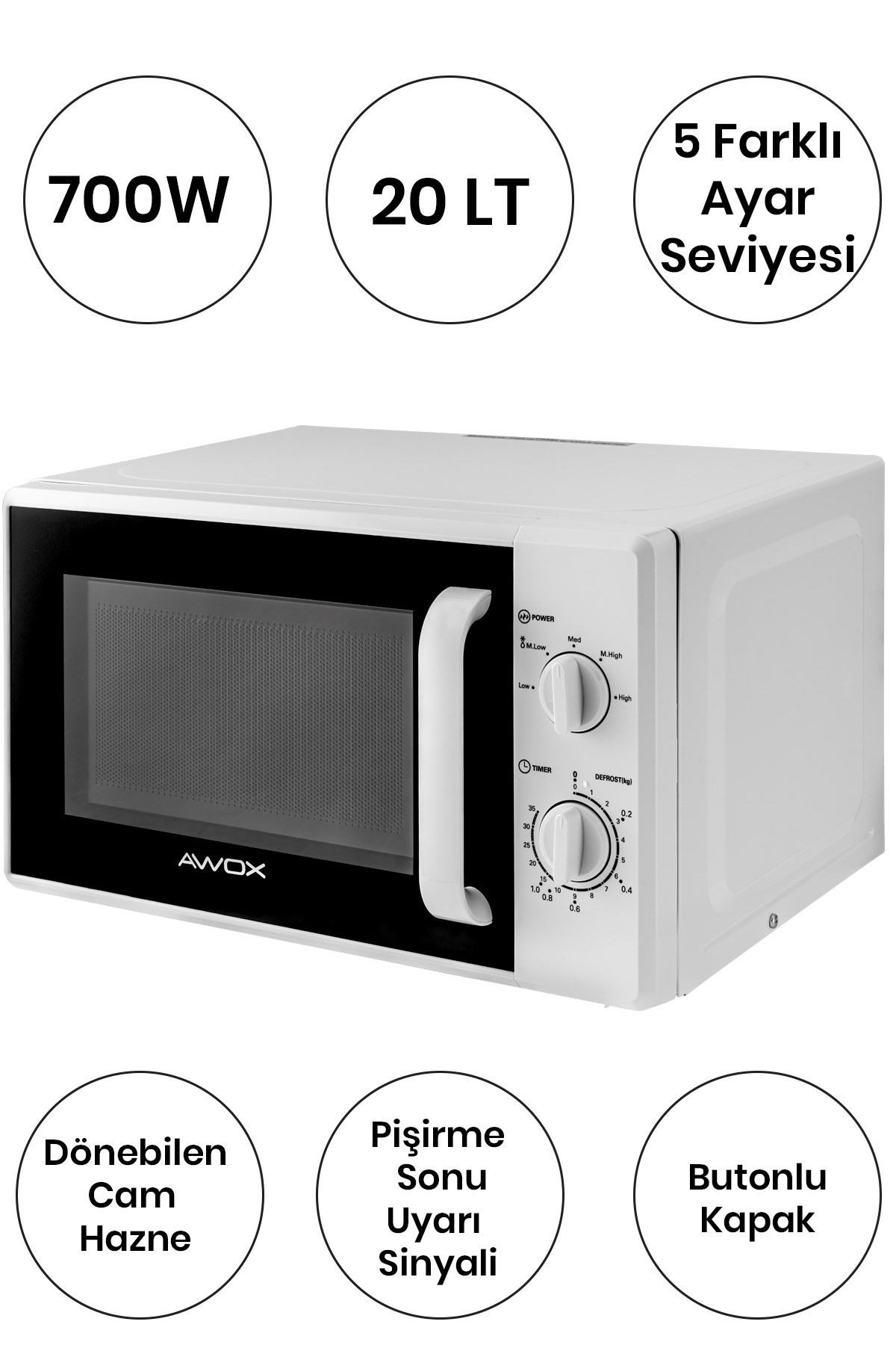 Awox Mikrodalga H20 Fırın 20 Lt Beyaz