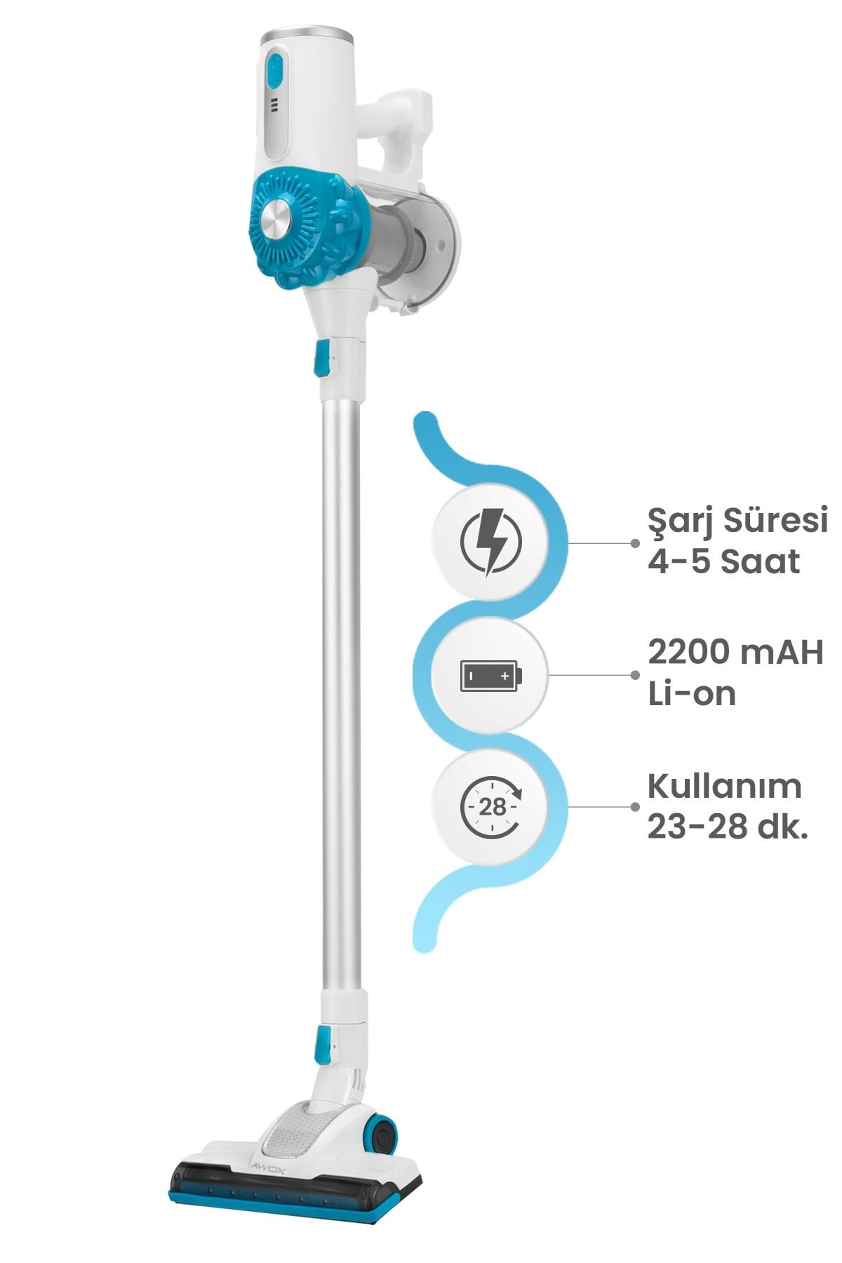 Awox Şarjlı Dikey Süpürge Kablosuz Süpürge Sl595 Mavi-Beyaz