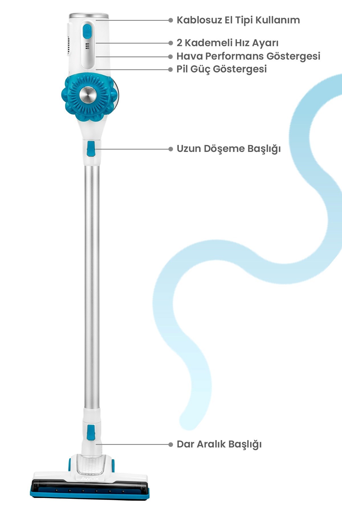 Awox Şarjlı Dikey Süpürge Kablosuz Süpürge Sl595 Mavi-Beyaz
