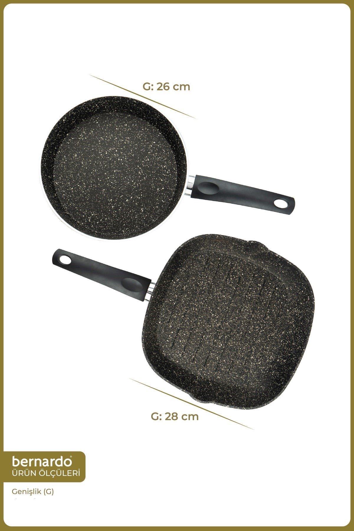 Bernardo Carolin  2 Parça Grill Tava Seti Gri ( 26 Cm -28 Cm)