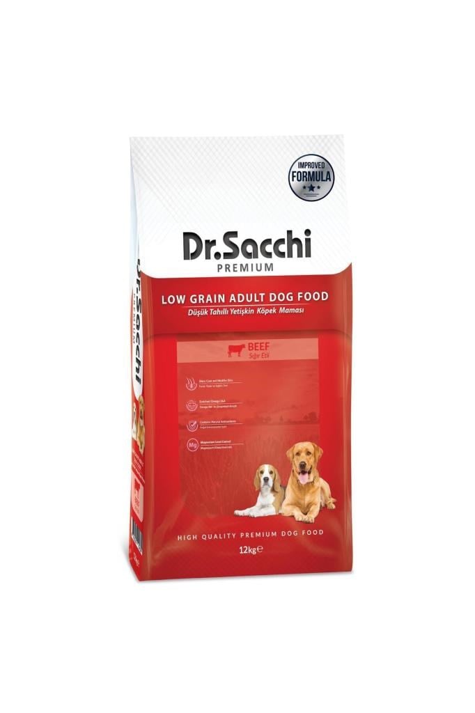 Dr.Sacchi Premium Sığır Etli Düşük Tahıllı Yetişkin Köpek Maması 12 Kg
