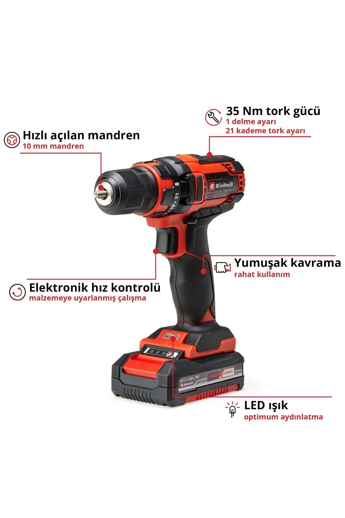 Einhell TE-CD 18/35 Li (1x1,5 Ah), Akülü Vidalama - 4513914