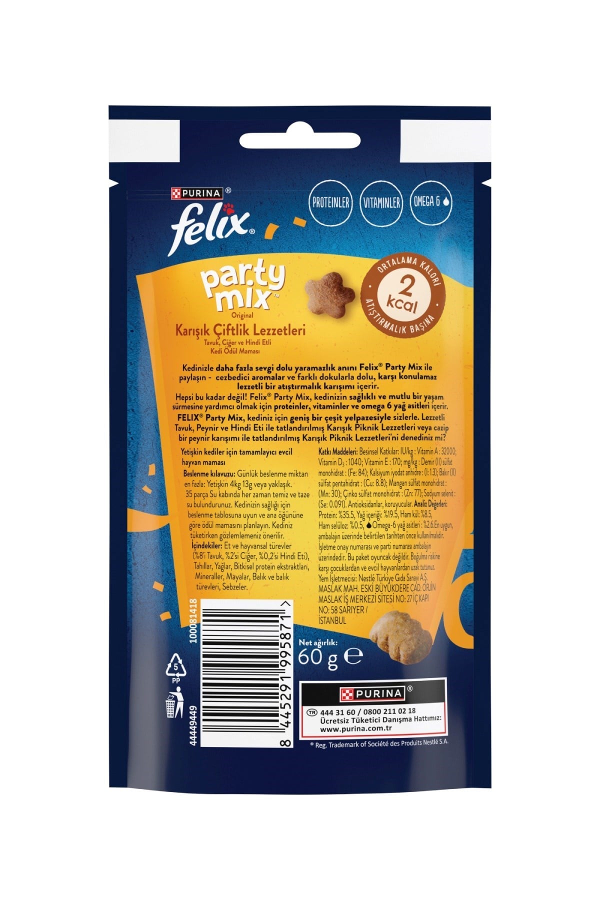 Felix Party Mix Karışık Çiftlik Lezzetleri Kedi Ödül Maması 8x60gr