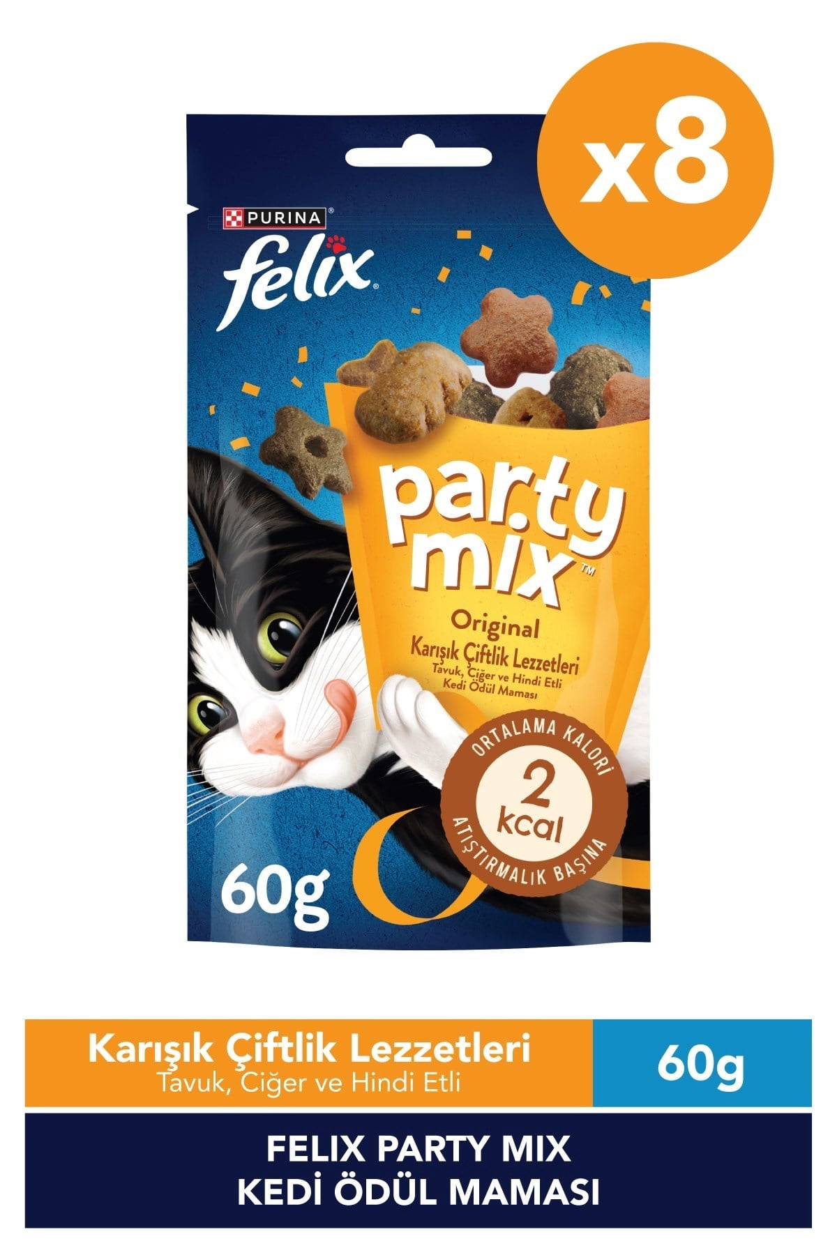 Felix Party Mix Karışık Çiftlik Lezzetleri Kedi Ödül Maması 8x60gr