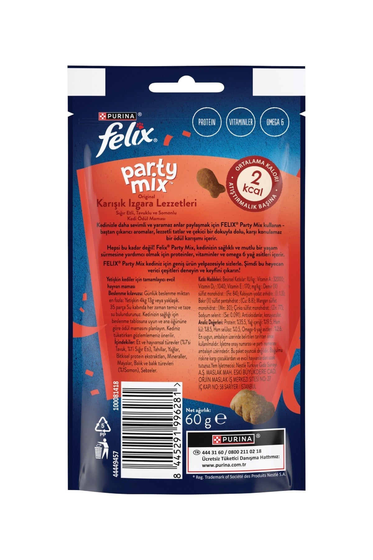 Felix Party Mix Karışık Izgara Lezzetleri Kedi Ödül Maması 8x60gr