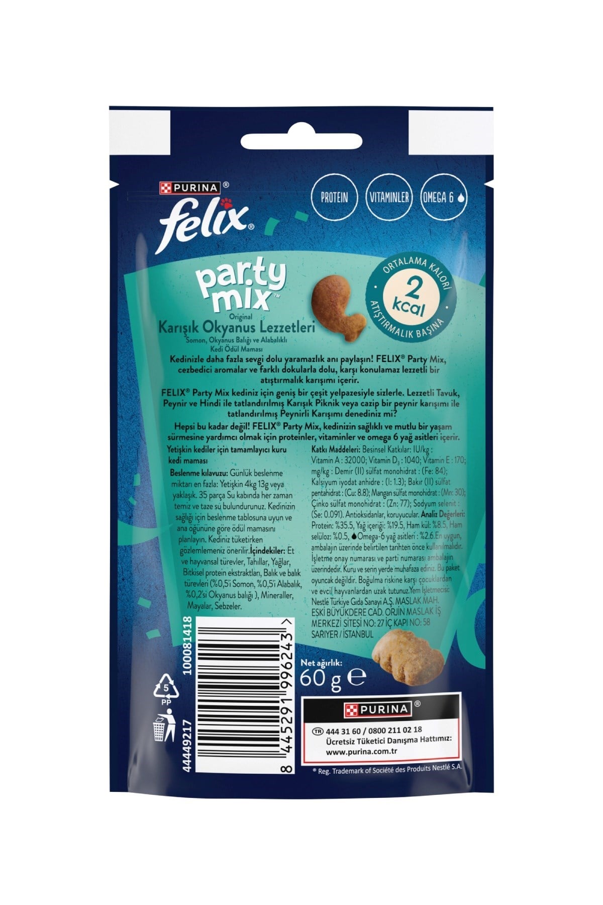 Felix Party Mix Karışık Okyanus Lezzetleri Kedi Ödül Maması 8x60gr