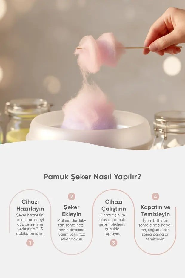 Fressi Çelik Hazneli 500W Pamuk Şeker Makinesi FR-PM01 CottoFun Pembe