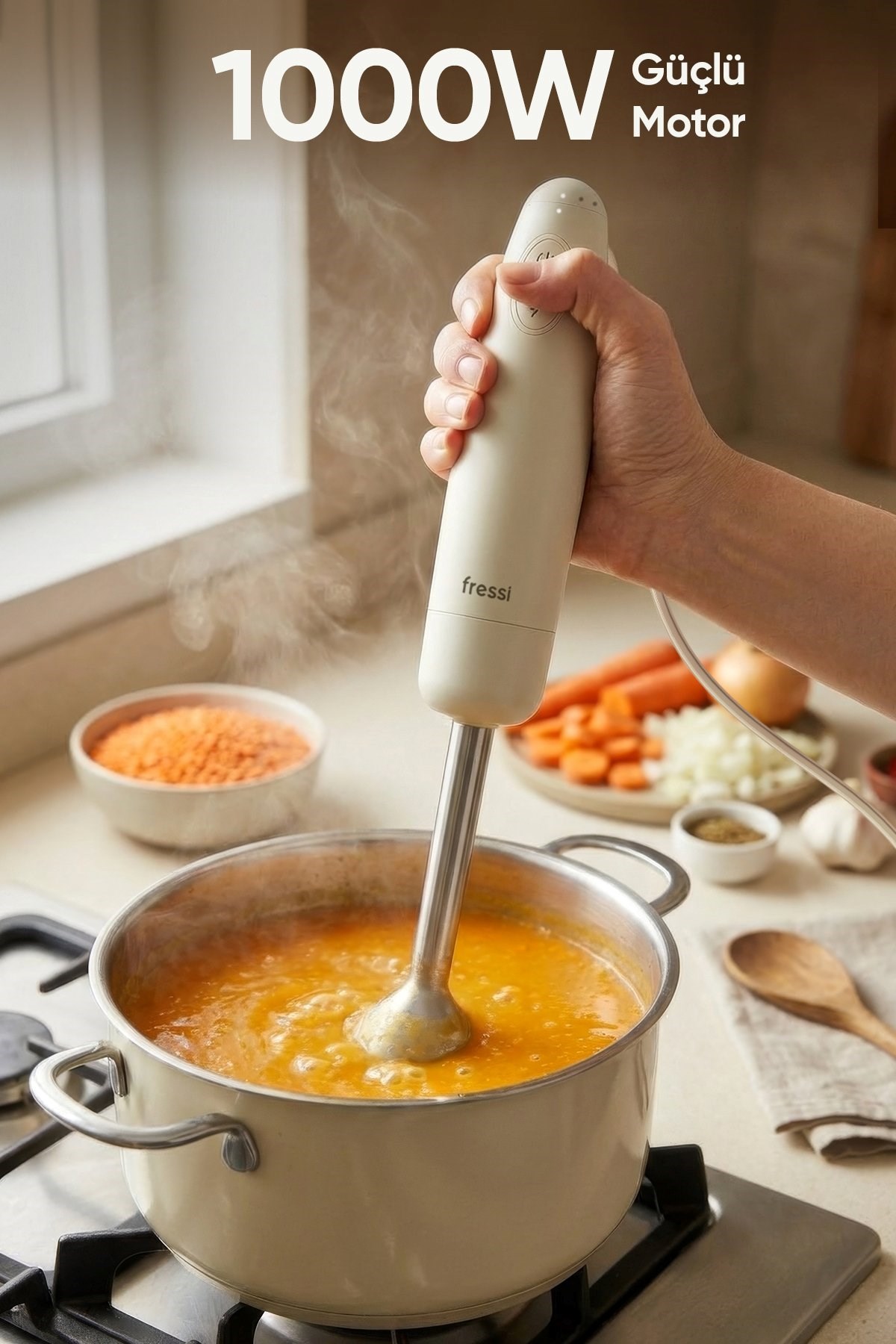 Fressi Çubuk El Blender Paslanmaz Çelik Bıçaklı Turbo 1000W Krem FR-HB271 Melina