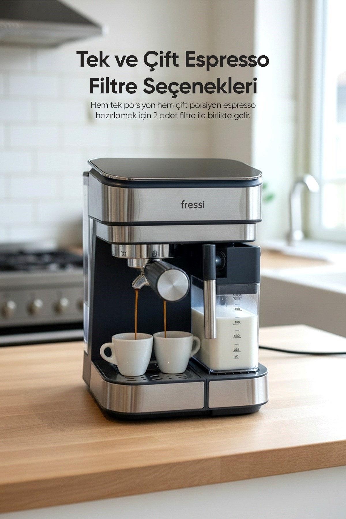 Fressi Espresso Latte Cappuccino Kahve Makinesi Otomatik Süt Tanklı 20bar Basınçlı (4507) 
