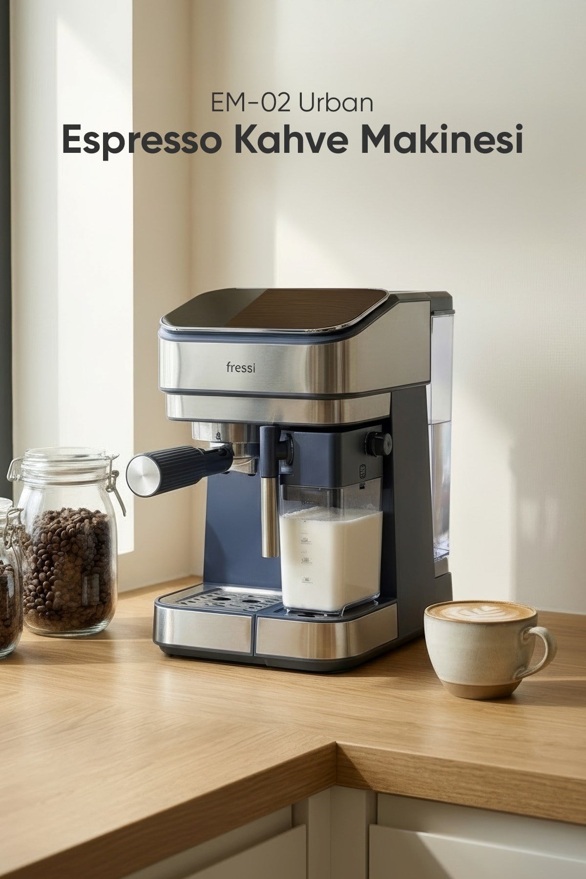 Fressi Espresso Latte Cappuccino Kahve Makinesi Otomatik Süt Tanklı 20bar Basınçlı (4507) 