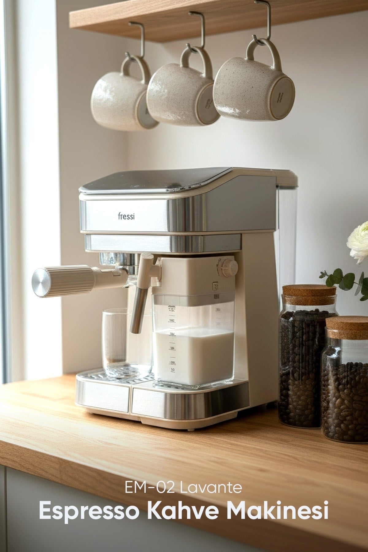 Fressi Espresso Latte Cappuccino Kahve Makinesi Otomatik Süt Tanklı 20bar Basınçlı Krem(4506)