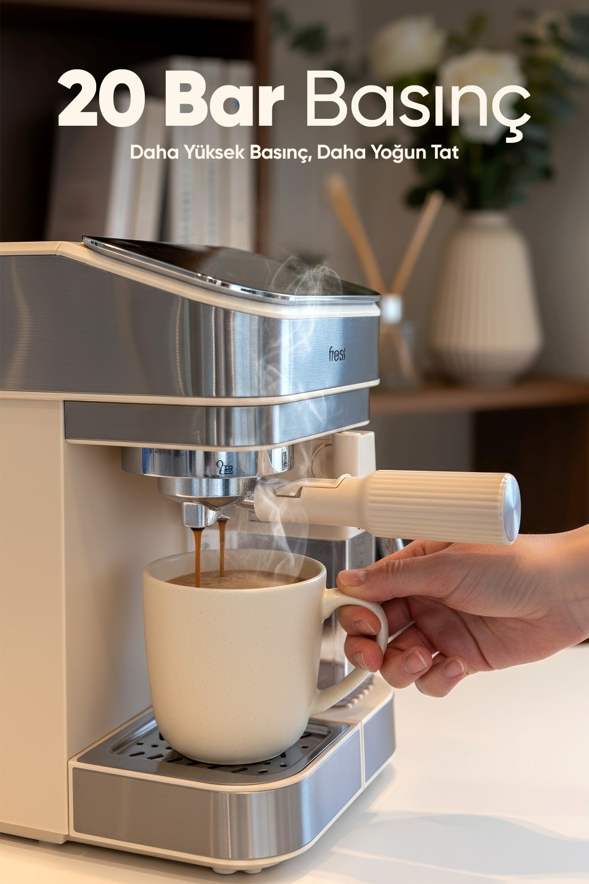 Fressi Espresso Latte Cappuccino Kahve Makinesi Otomatik Süt Tanklı 20bar Basınçlı Krem(4506)
